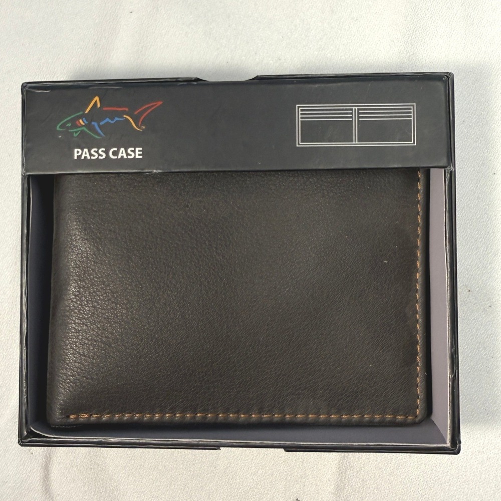 Greg Norman Brown Genuine Leather Wallet NWT Slim Bifold Card Holder (Pass Case)